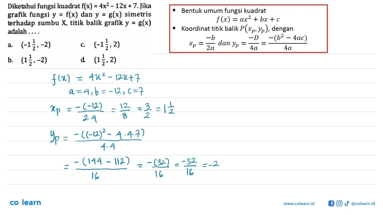 Diketahui fungsi kuadrat f(x) = 4x^2 - 12x + 7. Jika grafik