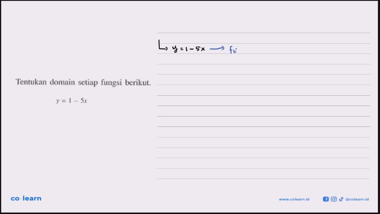 Tentukan domain fungsi berikut. y=x^2-9