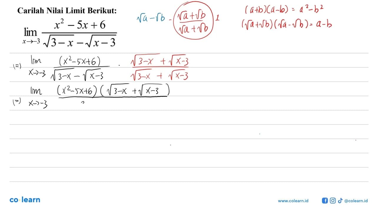 Carilah Nilai Limit Berikut:lim x ->-3