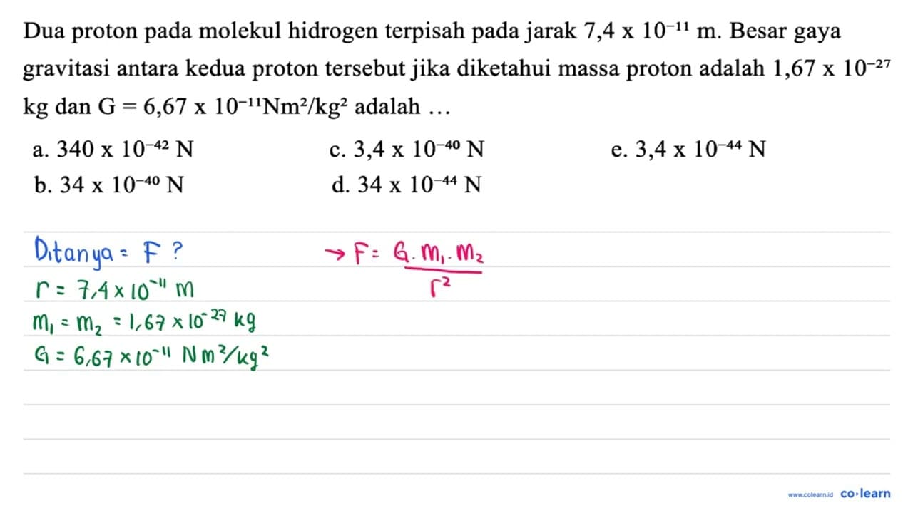 Dua proton pada molekul hidrogen terpisah pada jarak 7,4 x