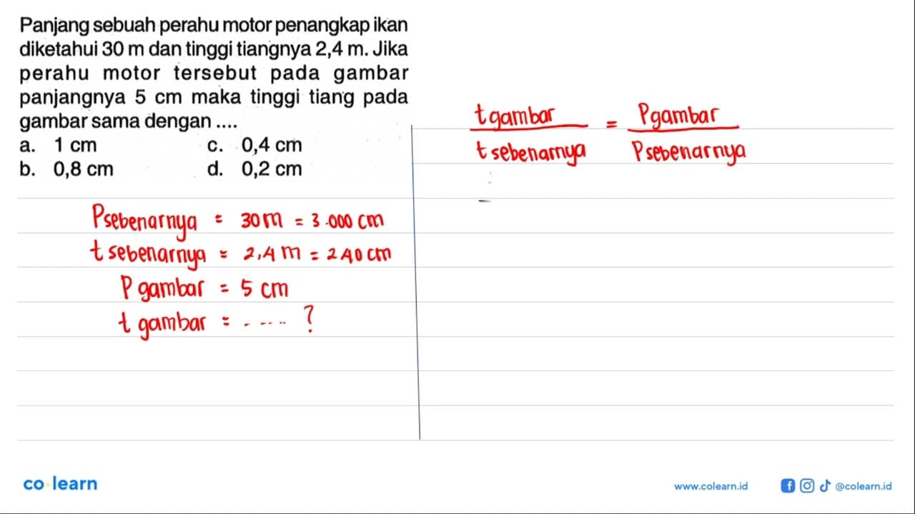 Panjang sebuah perahu motor penangkap ikan diketahui 30 m