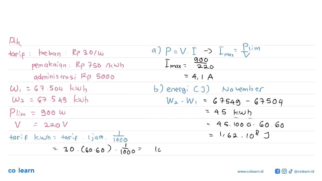 Tarif listrik PLN tertulis: biaya beban Rp 30,00 tiap watt,