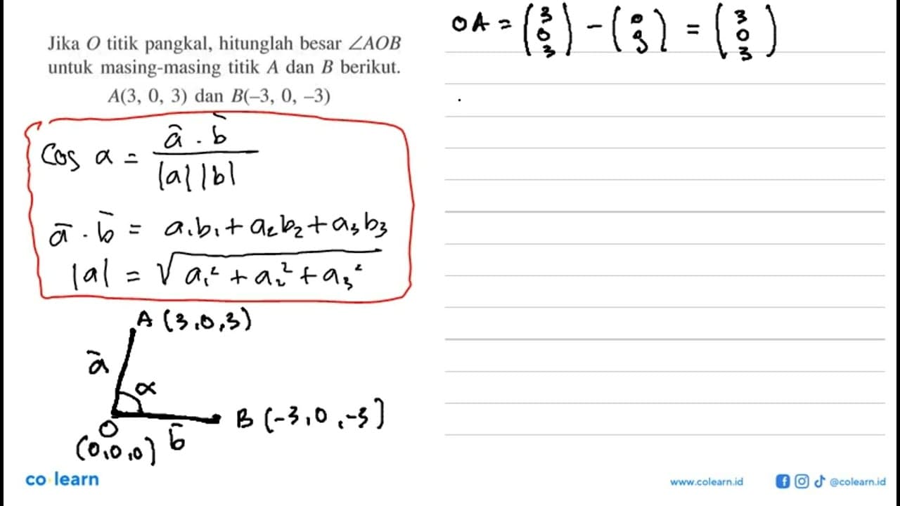 Jika O titik pangkal, hitunglah besar sudut A O B untuk