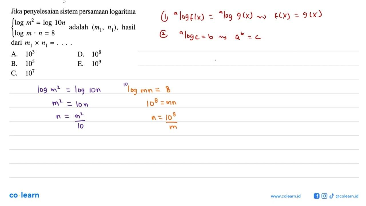 Jika penyelesaian sistem persamaan logaritma