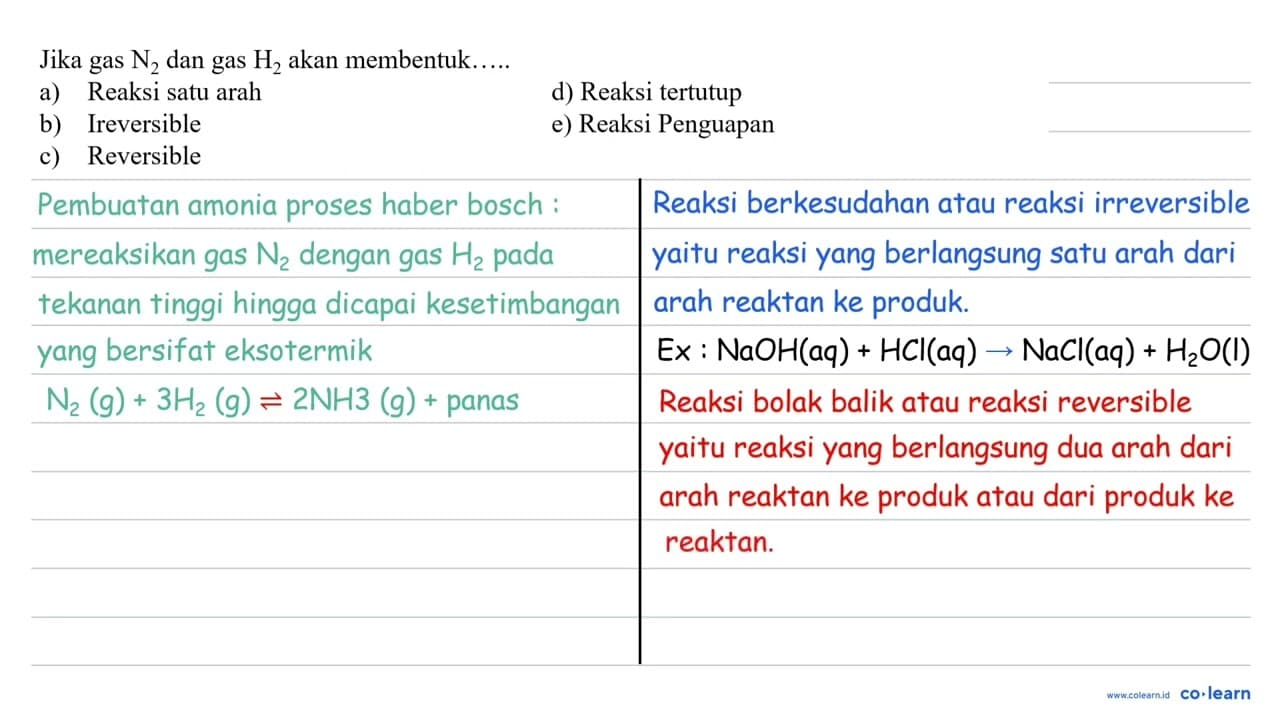 jika gas N 2 dan gas H 2 akan membentuk..... a) reaksi satu