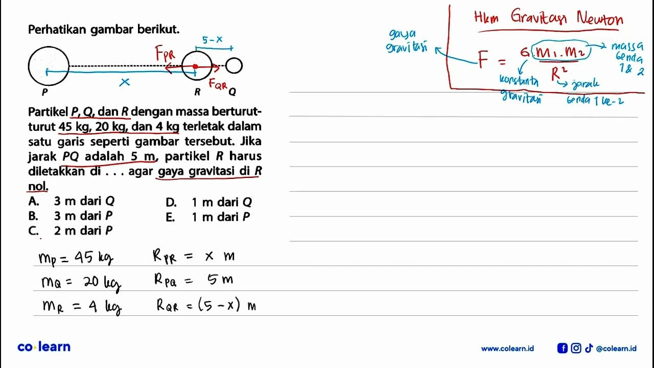 Perhatikan gambar berikut.Partikel P, Q , dan R dengan