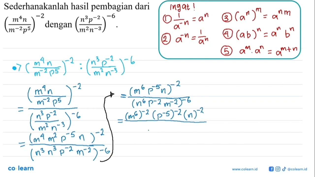 Sederhanakanlah hasil pembagian dari ((m^4 n)/(m^(-2)