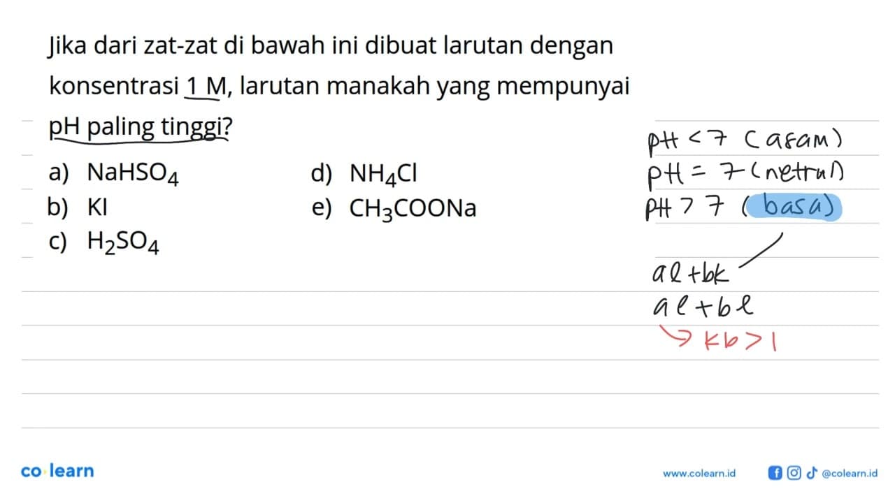 jika dari zat-zat di bawah ini dibuat larutan dengan