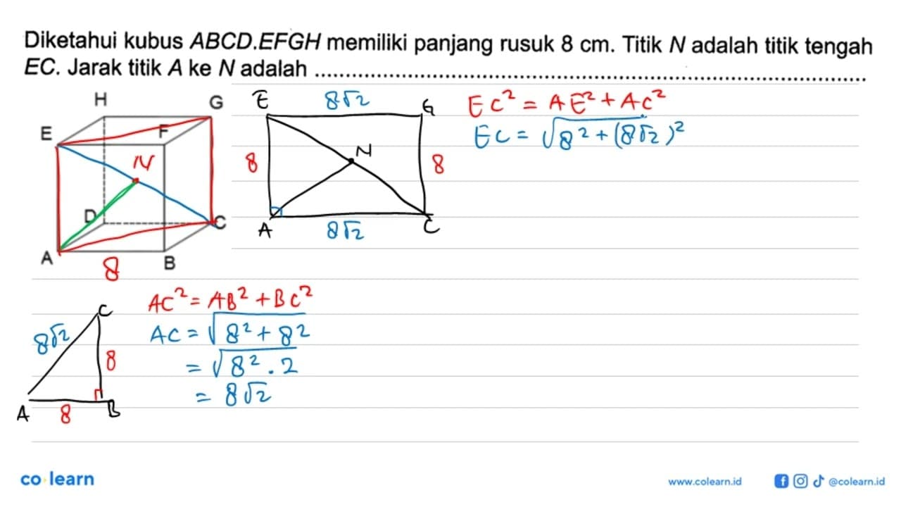 Diketahui kubus ABCD.EFGH memiliki panjang rusuk 8 cm.