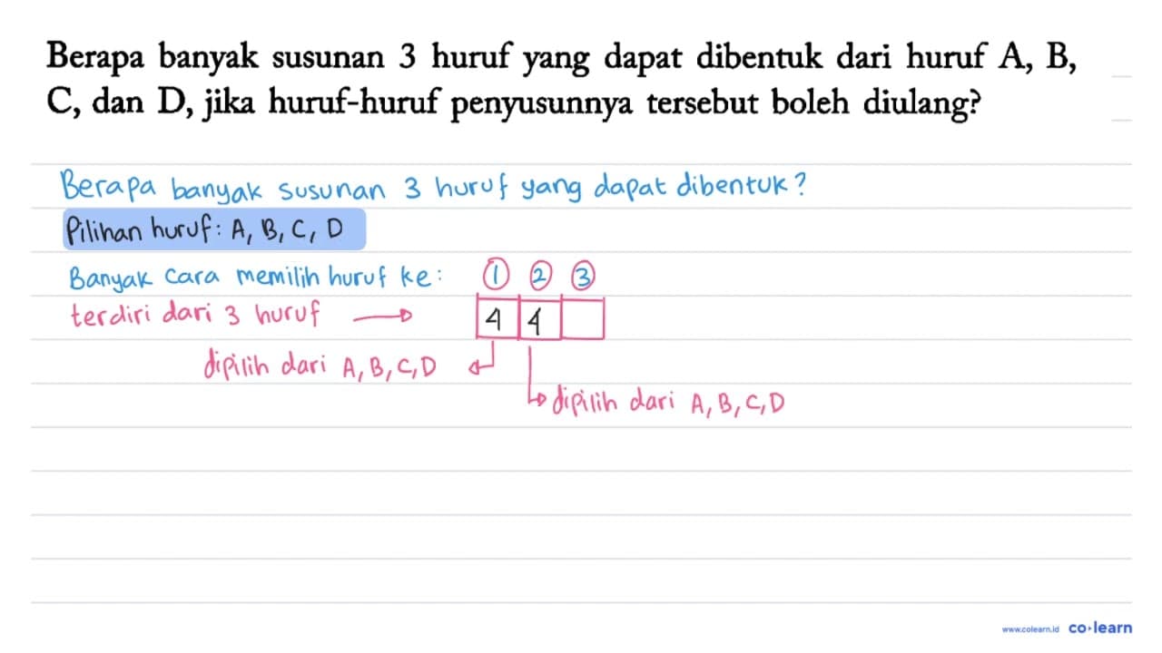 Berapa banyak susunan 3 huruf yang dapat dibentuk dari