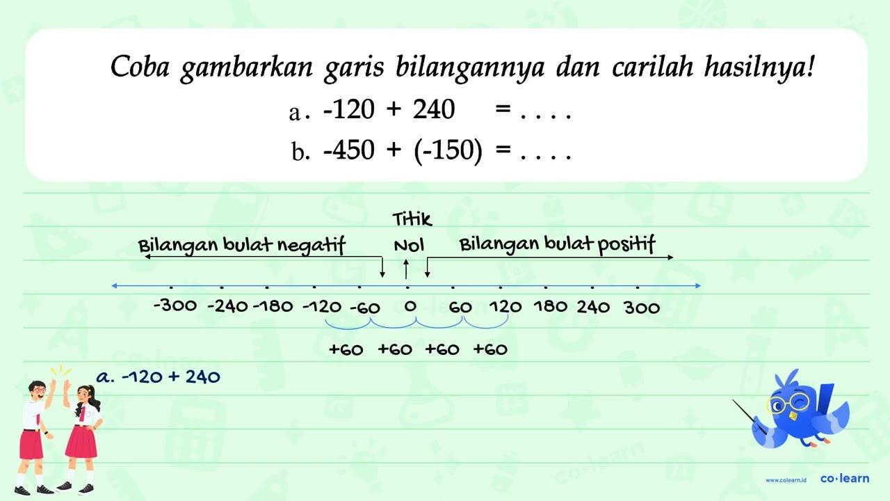 a. -120 + 240 = . . . . b. -450 + (-150) = . . . .