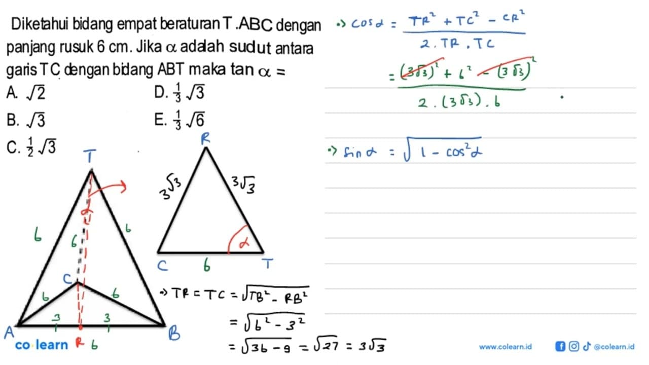 Diketahu bidang empat beraturan T.ABC dengan panjang rusuk