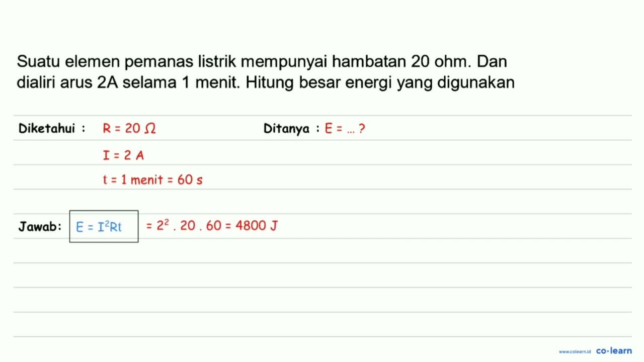 Suatu elemen pemanas listrik mempunyai hambatan 20 ohm. Dan