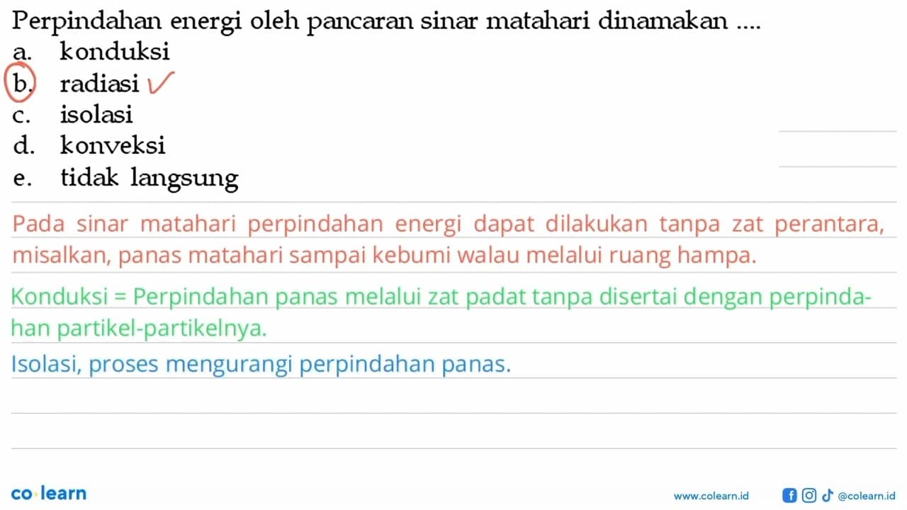 Perpindahan energi oleh pancaran sinar matahari dinamakan