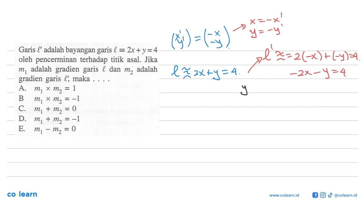 Garis l' adalah bayangan garis l ekuivalen 2x+y=4 oleh