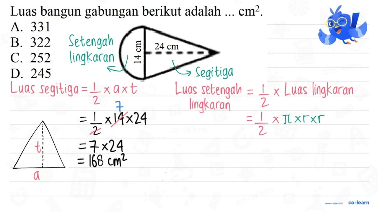 Luas bangun gabungan berikut adalah ... cm^(2) . A. 331 B.