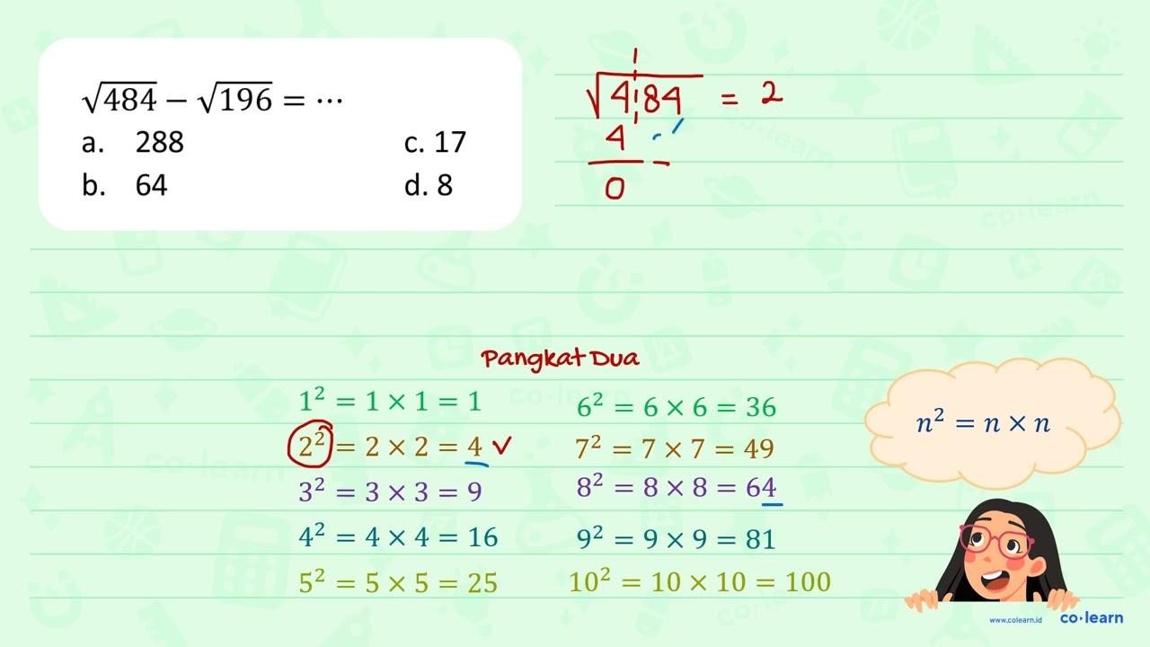 akar(484) - akar(196) = ...