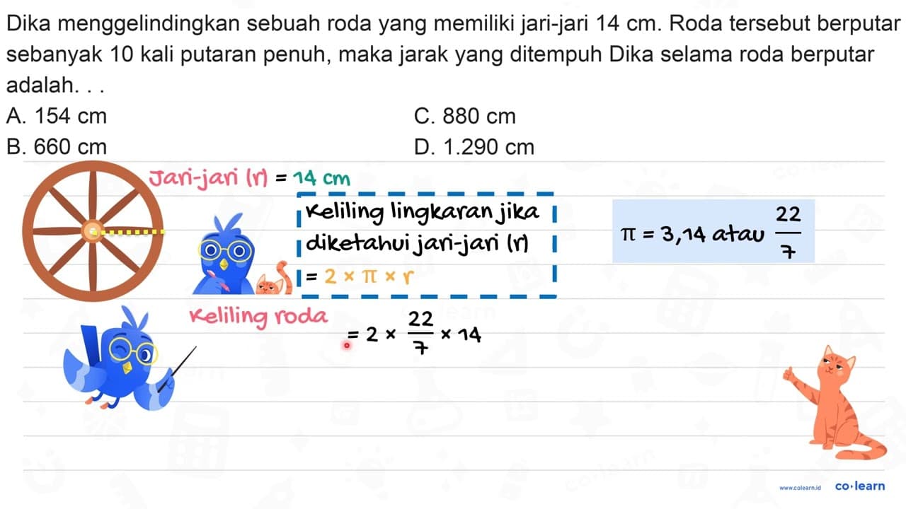 Dika menggelindingkan sebuah roda yang memiliki jari-jari