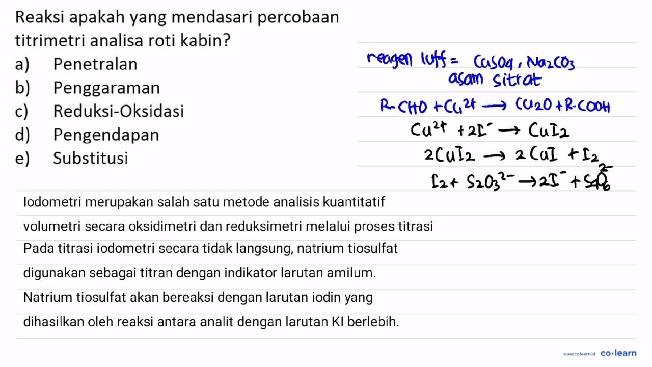 Reaksi apakah yang mendasari percobaan titrimetri analisa