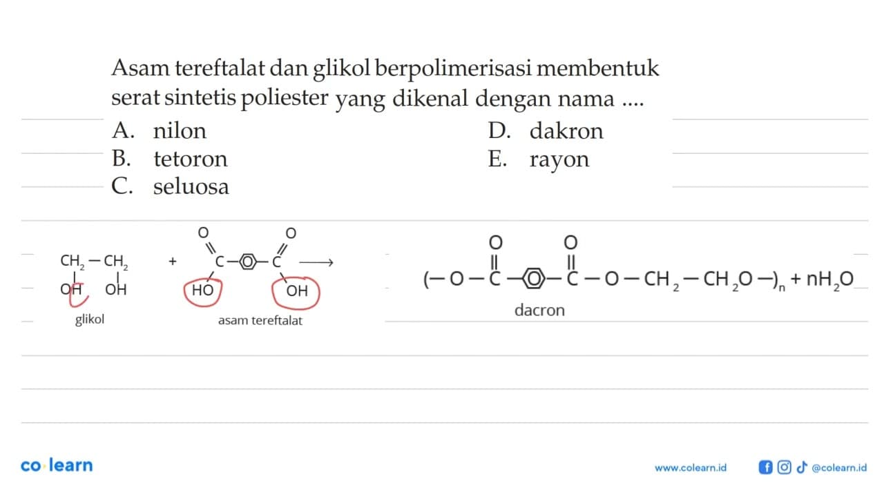 Asam tereftalat dan glikol berpolimerisasi membentuk serat