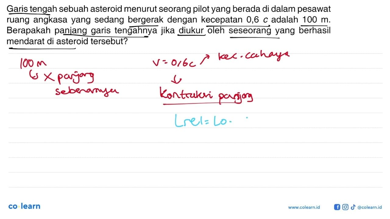 Garis tengah sebuah asteroid menurut seorang pilot yang