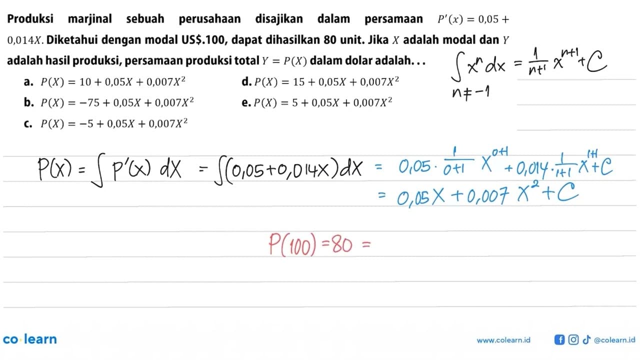 Produksi marjinal sebuah perusahaan disajikan dalam