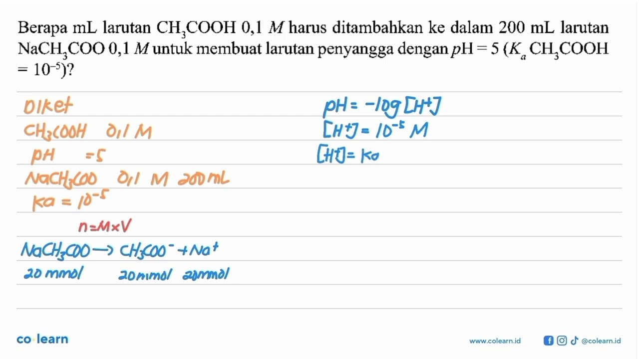 Berapa mL larutan CH3COOH 0,1 M harus ditambahkan ke dalam