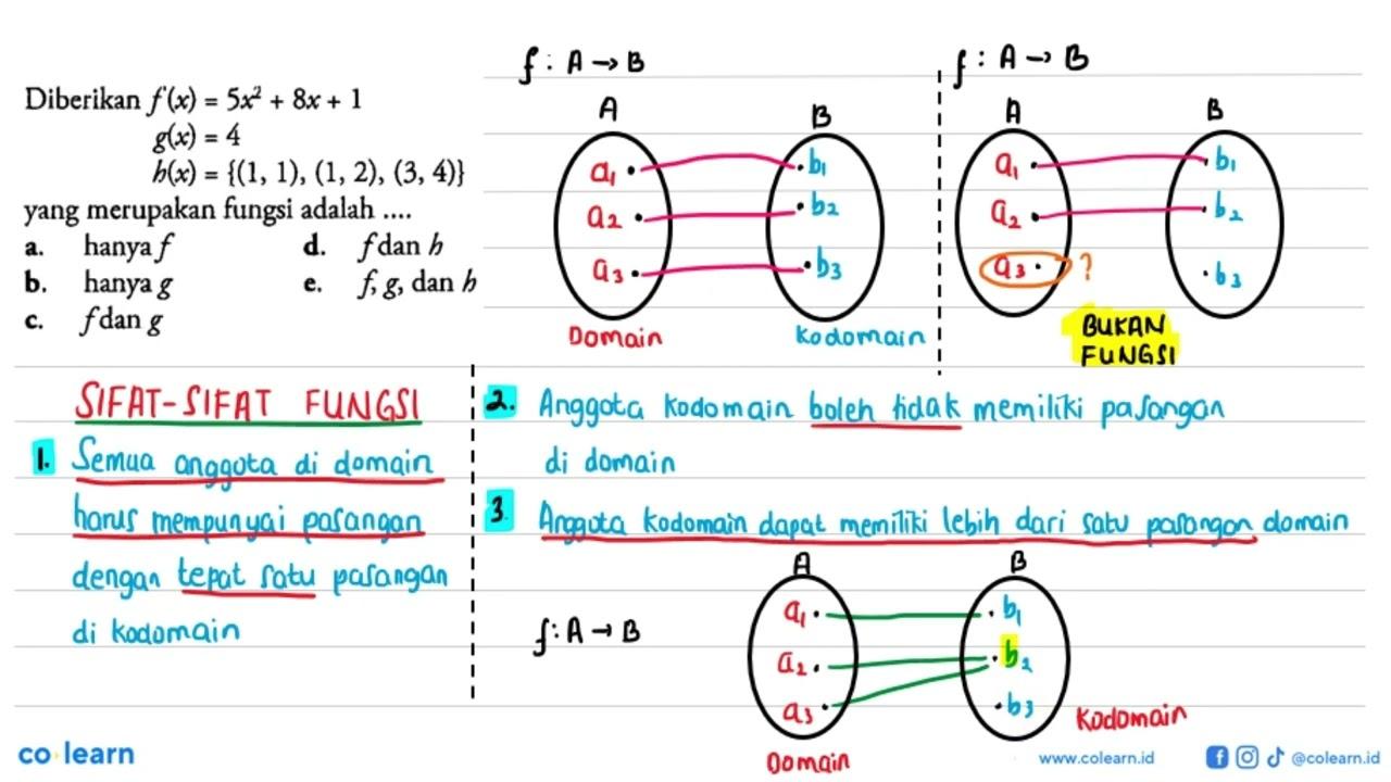 Diberikan f(x) = 5x^2 + 8x + 1 g(x) = 4 h (x) = {(1, 1),