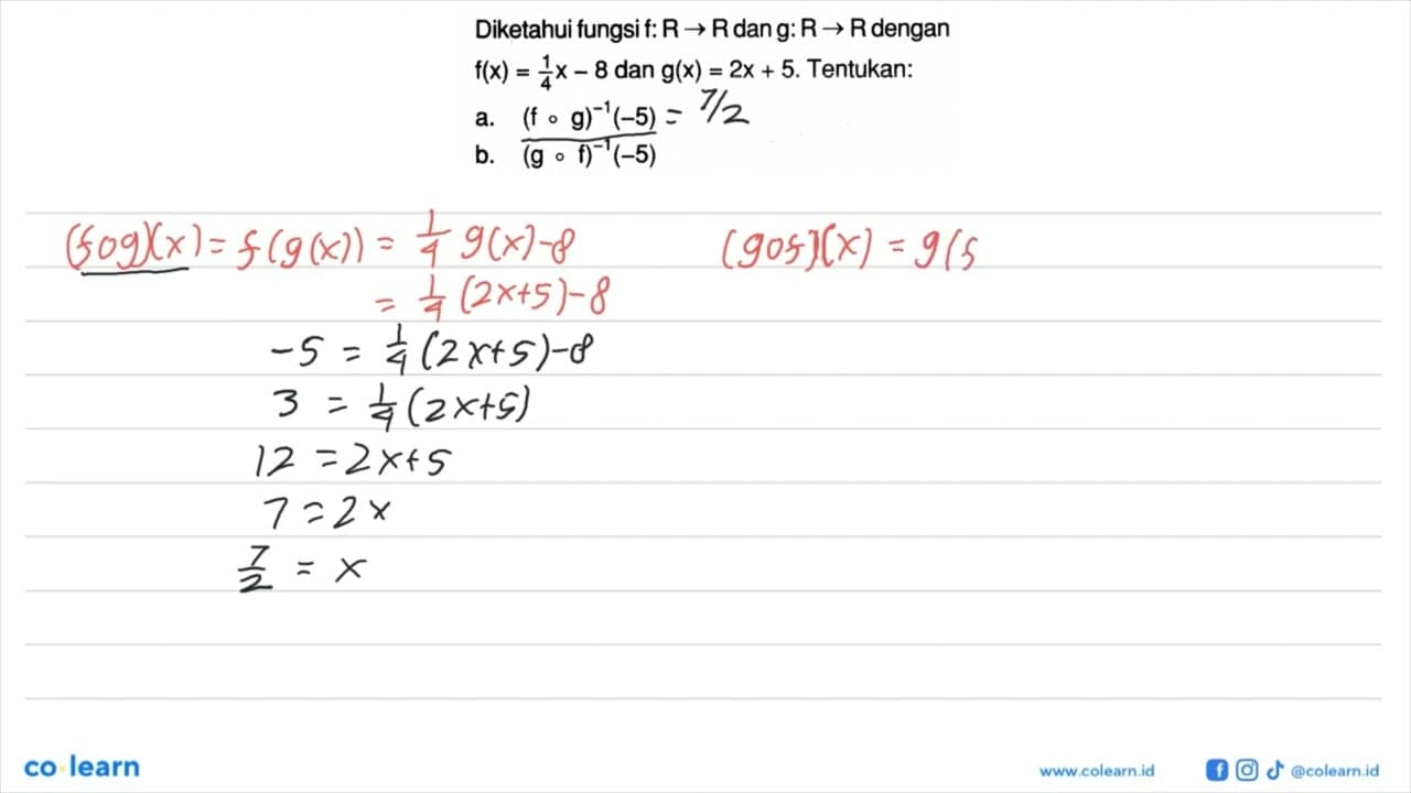 Diketahui fungsi f: R->R dan g: R->R dengan f(x)=1/4 x-8