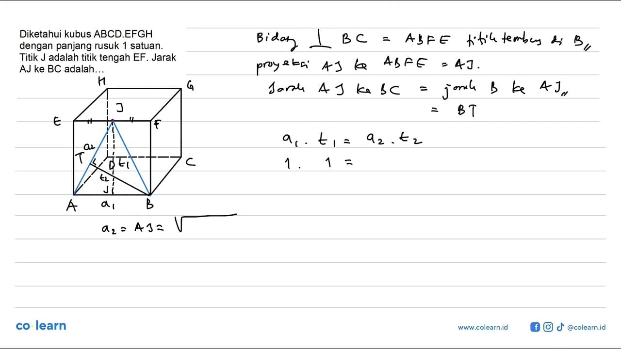 Diketahui kubus ABCD.EFGH dengan panjang rusuk 1 satuan.