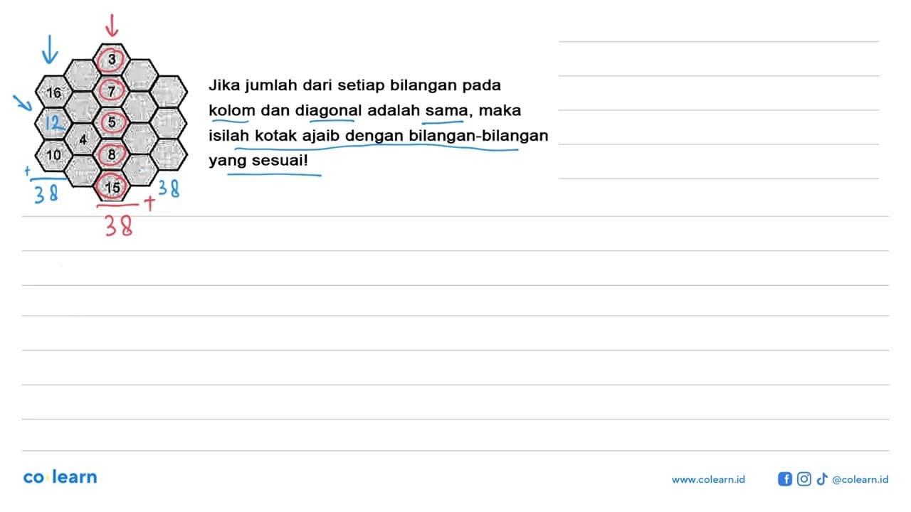 Jika jumlah dari setiap bilangan pada kolom dan diagonal