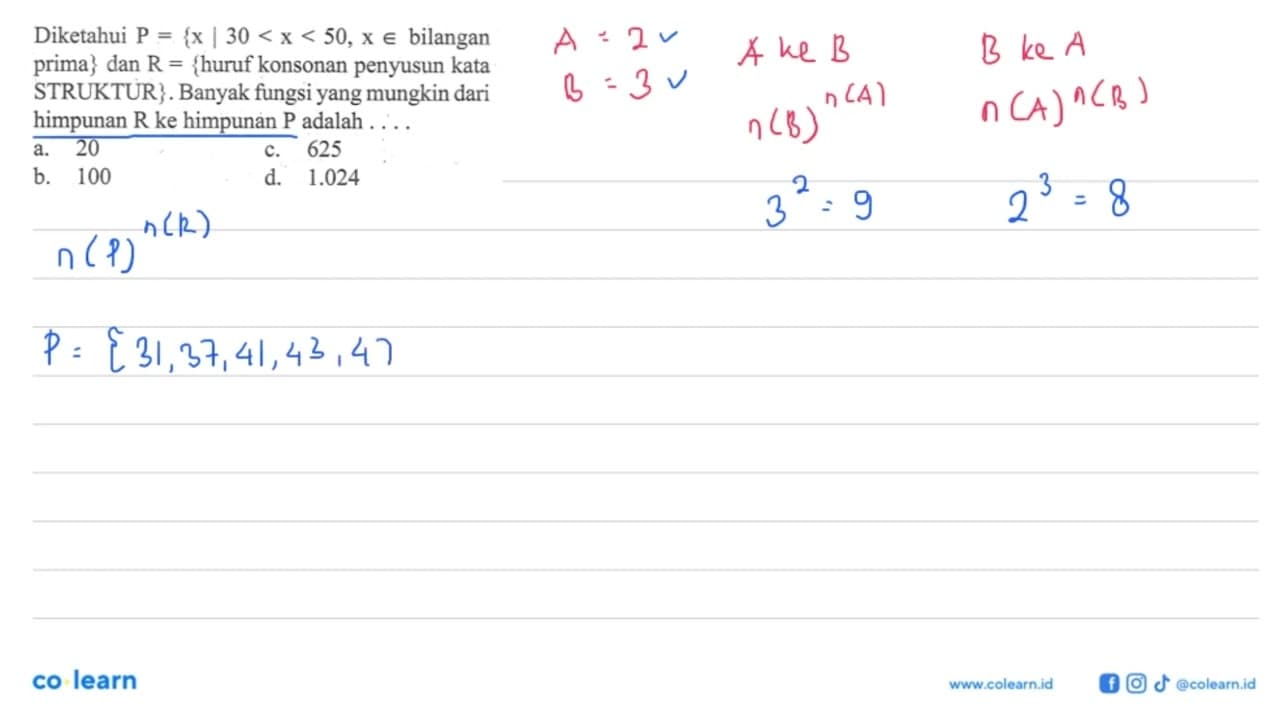 Diketahui P = {x | 30 < x < 50, x e bilangan prima} dan R =