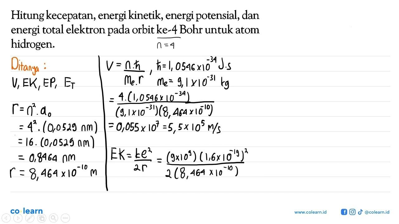 Hitung kecepatan, energi kinetik, energi potensial, dan