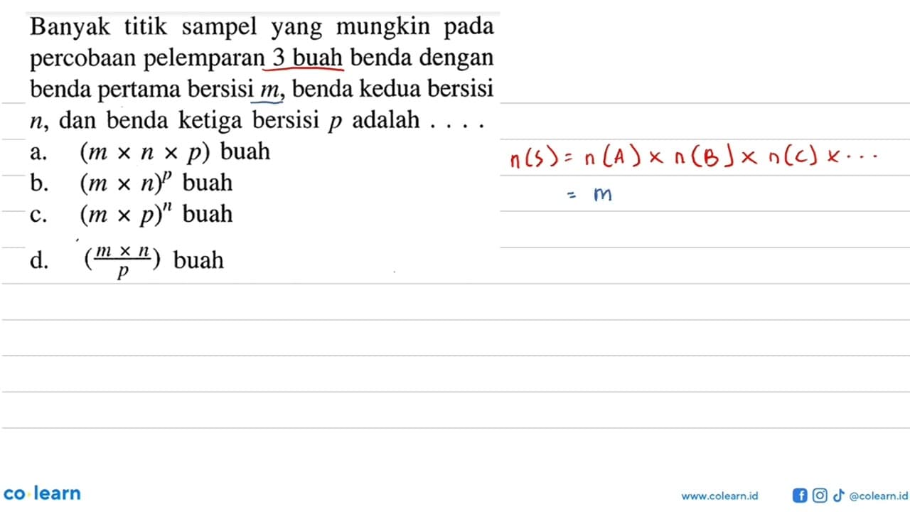 Banyak titik sampel yang mungkin pada percobaan pelemparan