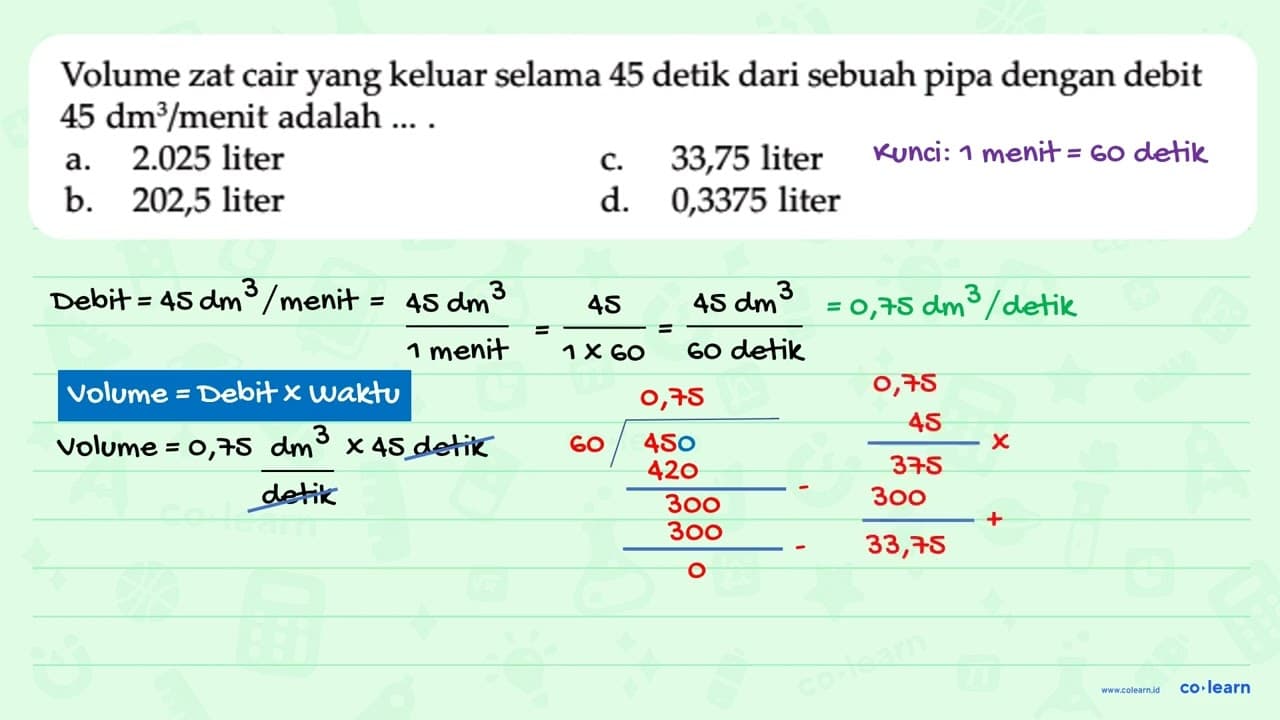 Volume zat cair yang keluar selama 45 detik dari sebuah