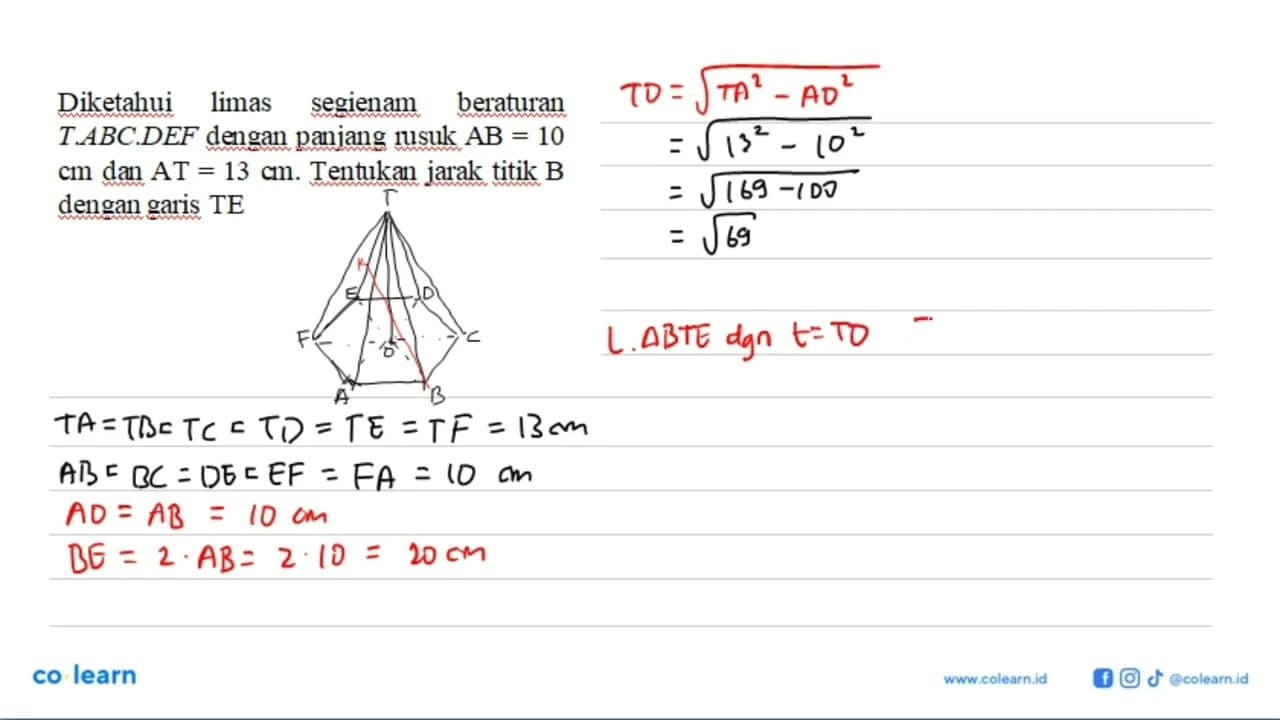 Diketahui limas segienam beraturan T.ABC.DEF dengan panjang