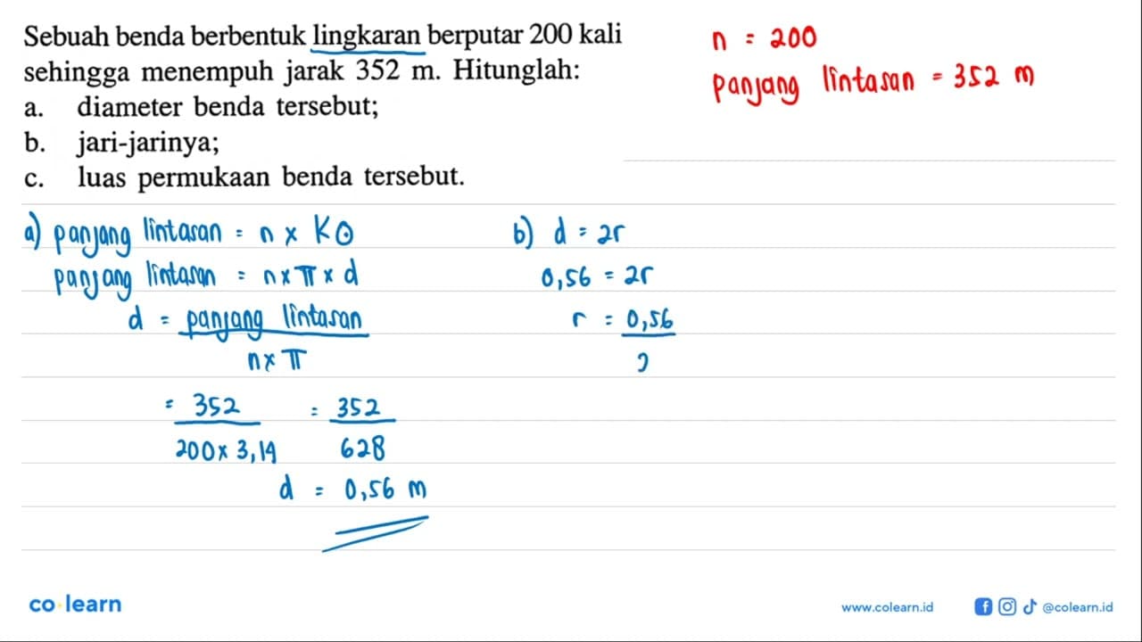 Sebuah benda berbentuk lingkaran berputar 200 kali sehingga