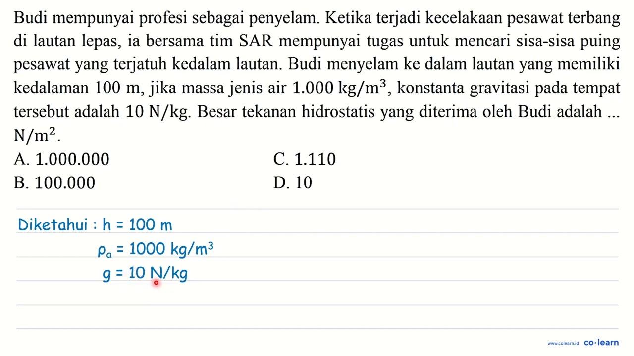 Budi mempunyai profesi sebagai penyelam. Ketika terjadi