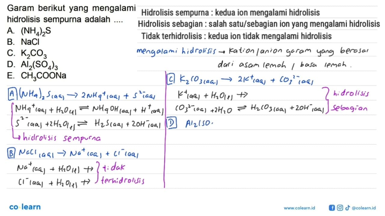 Garam berikut yang mengalami hidrolisis sempurna adalah A.