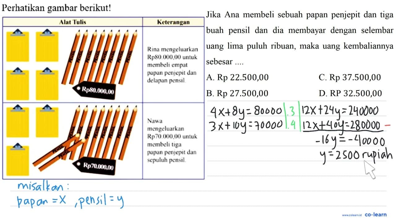 Perhatikan gambar berikut! Alat Tulis Keterangan Rp