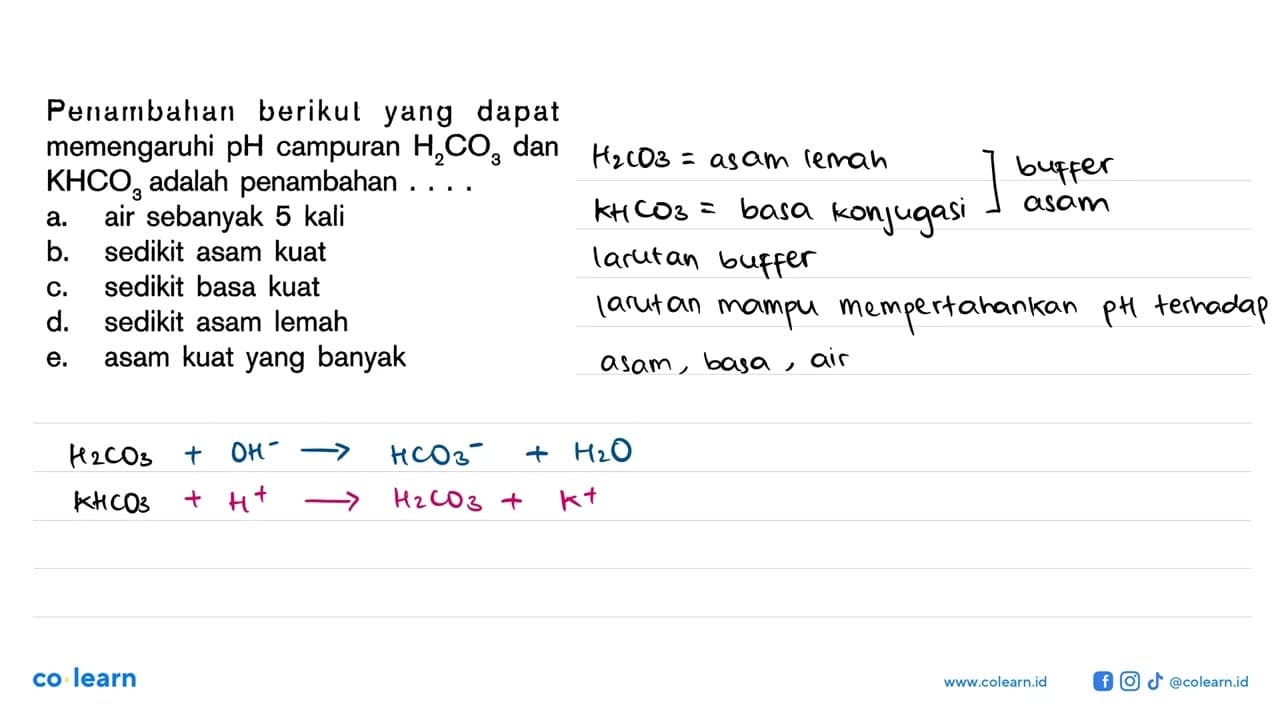 Penambahan berikut yang dapat memengaruhi pH campuran H2CO3