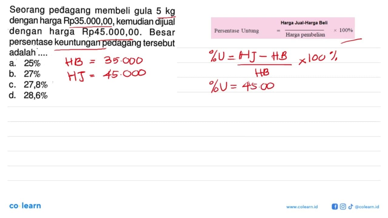 Seorang pedagang membeli gula 5 kg dengan harga