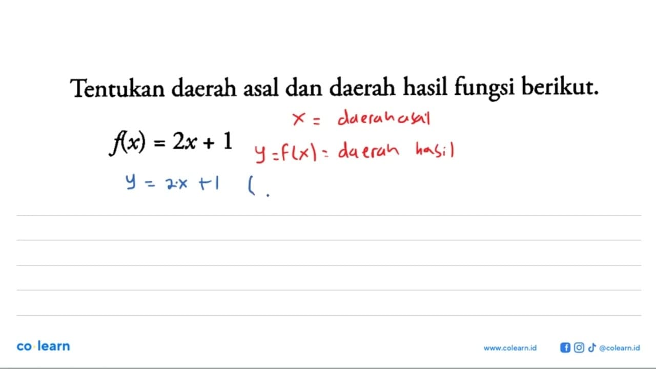 Tentukan daerah asal dan daerah hasil fungsi