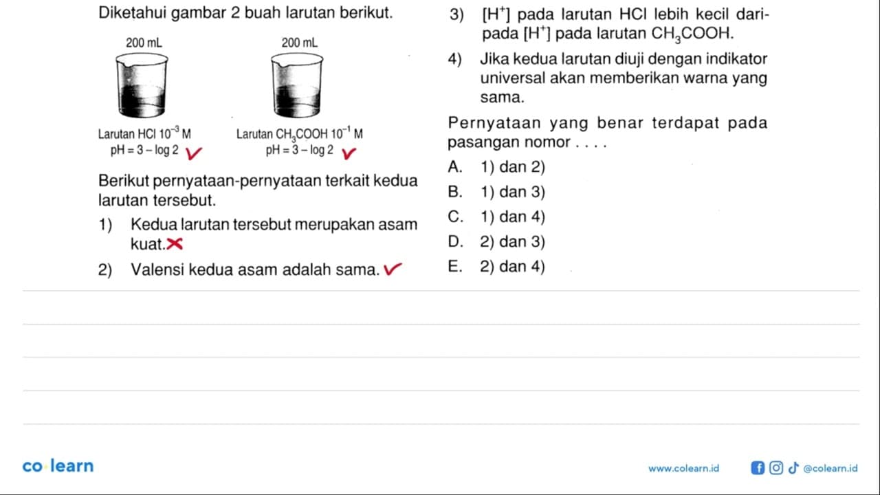 Diketahui gambar 2 buah larutan berikut. 200 mL Larutan HCl