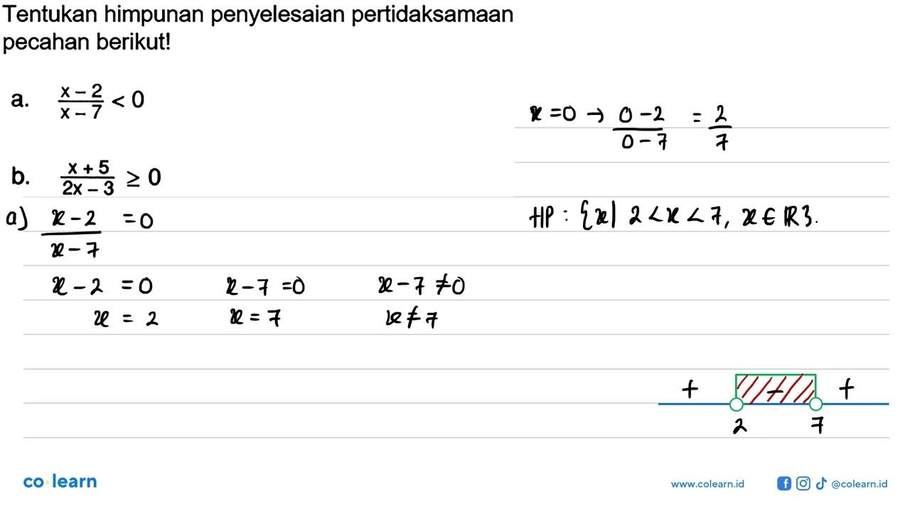 Tentukan himpunan penyelesaian pertidaksamaan pecahan