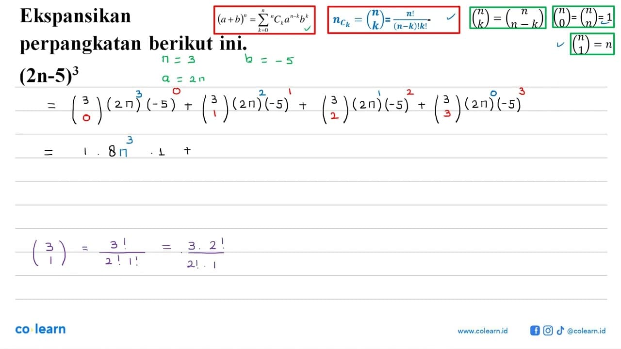 Ekspansikan perpangkatan berikut ini. (2n-5)^3