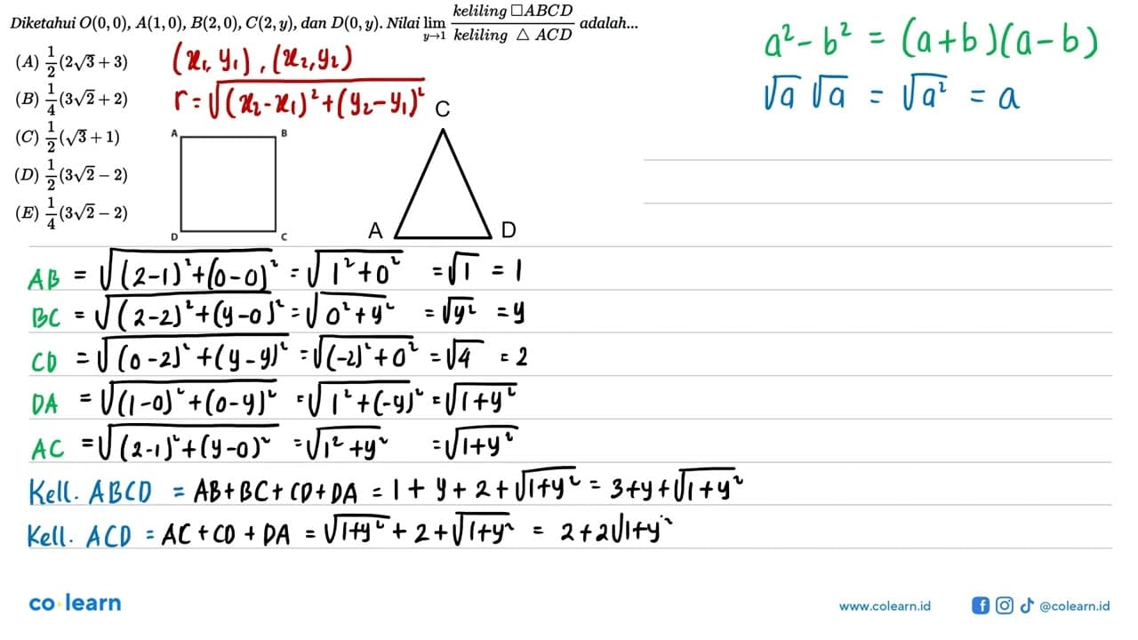 Diketahui O(0,0), A(1,0), B(2,0), C(2,y), dan D(0,y). Nilai