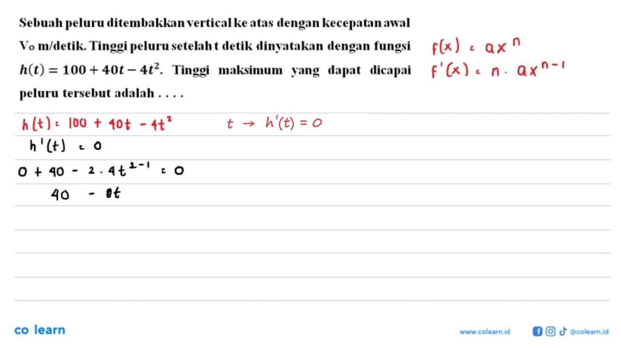 Sebuah peluru ditembakkan vertical ke atas dengan kecepatan