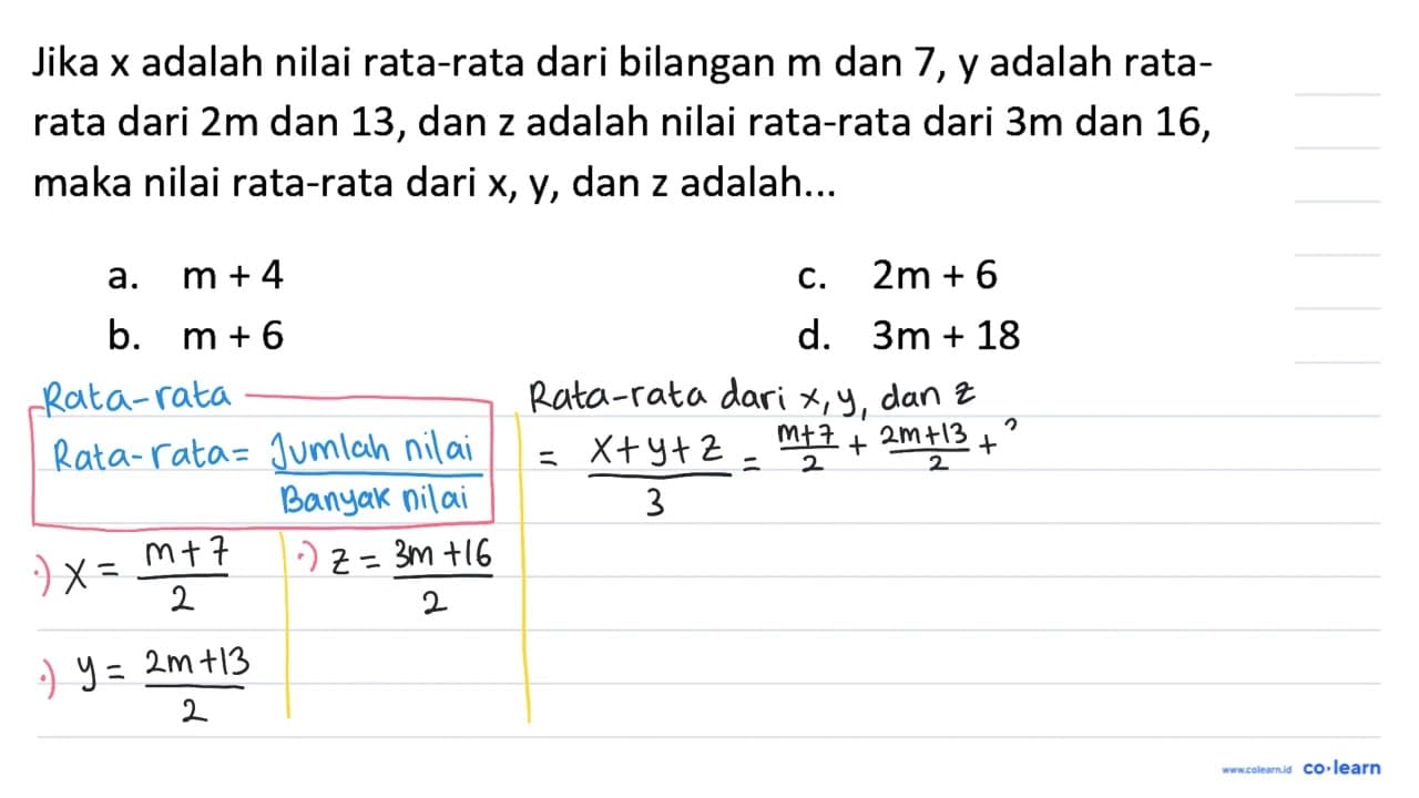 Jika x adalah nilai rata-rata dari bilangan m dan 7, y