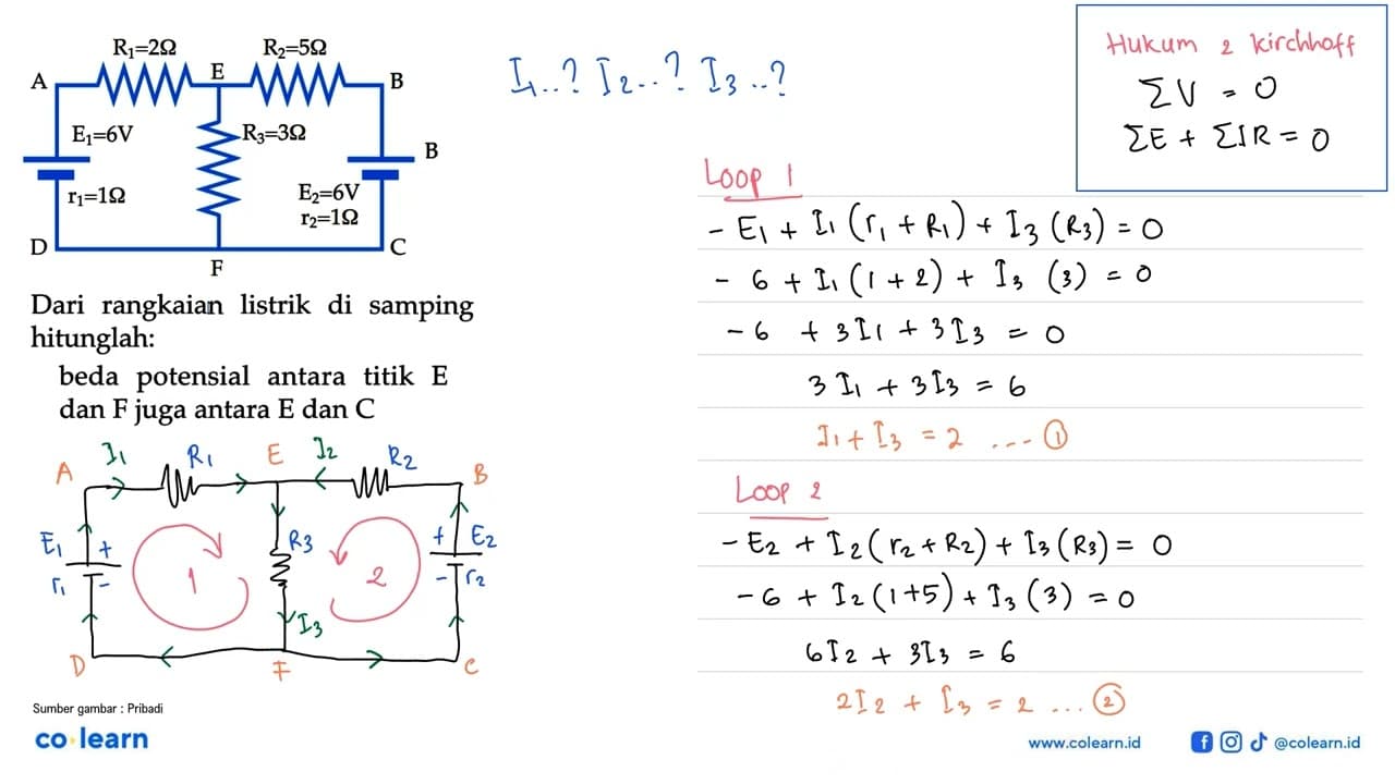 R1 = 2 Ohm R2 = 5 Ohm A E B E1 = 6V R3 = 3 Ohm B r1 = 1 Ohm